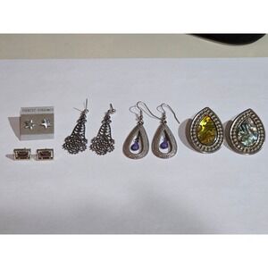 Lot of 5 Silver Tone Earrings Various Eras